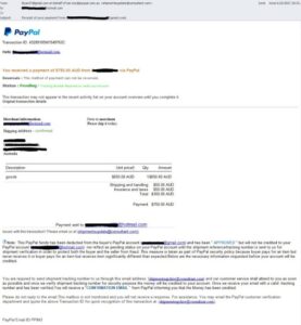 sample of fake paypal receipt