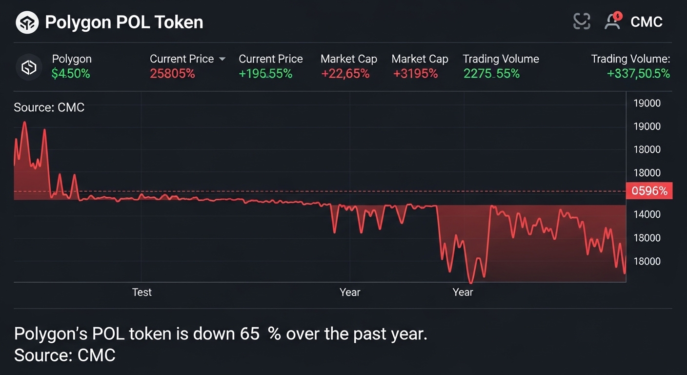 Polygon’s POL token is down 65% over the past year. Source: CMC